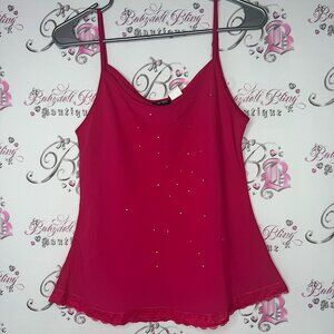 TG USA tank top rhinestone bling diamond crystals cami camisole pink silver lace